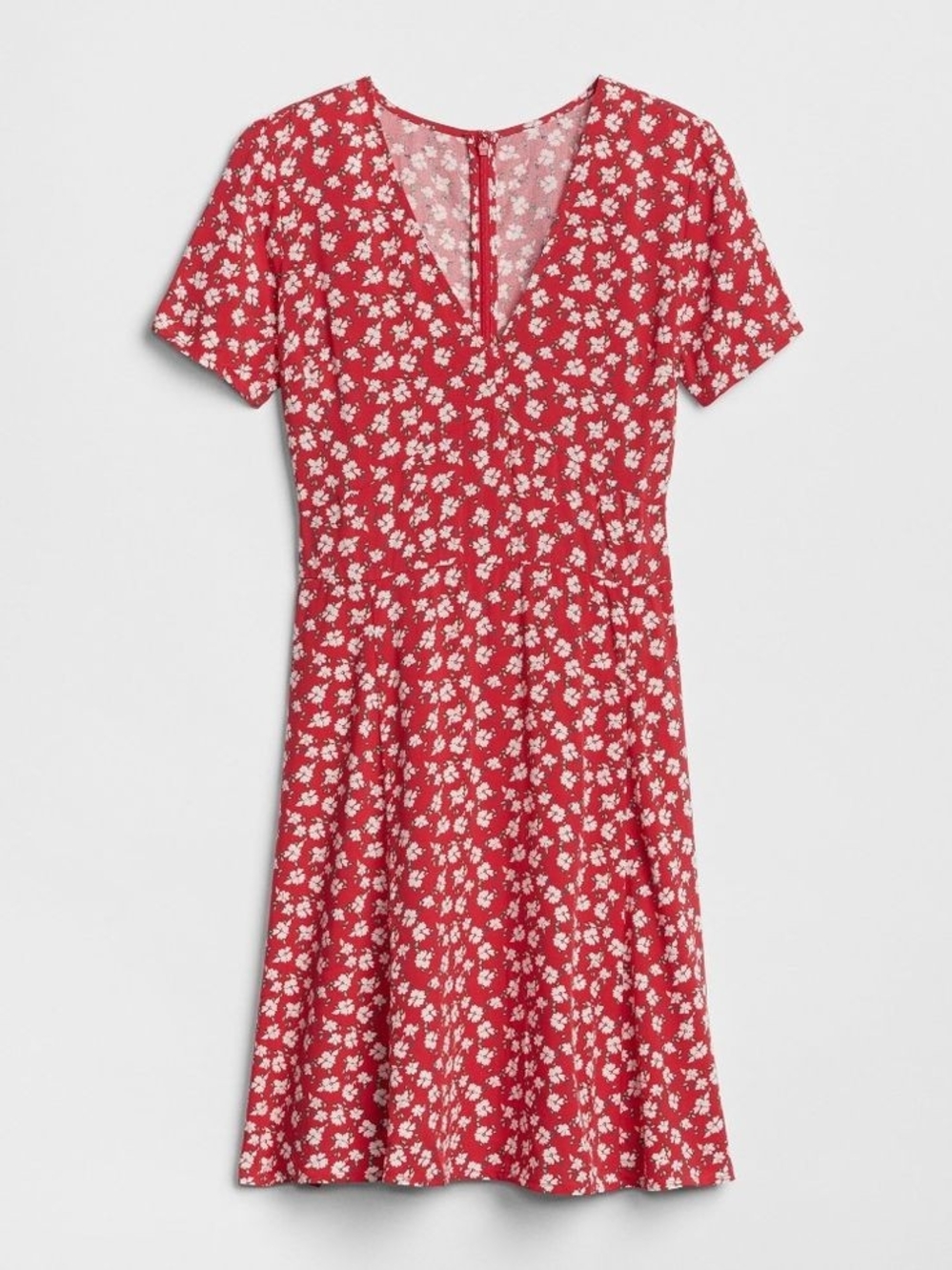 GAP Red Floral V-Neck Short Sleeve Dress